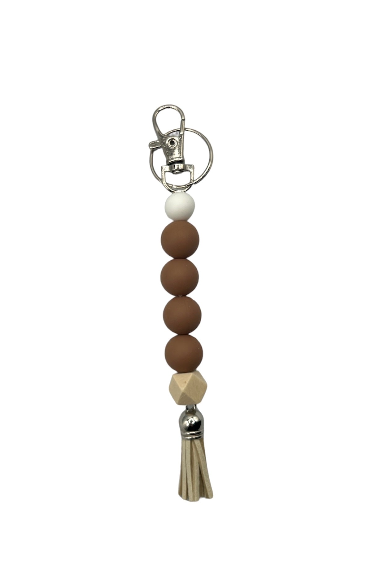 Brown/White Silicone Beaded Straight Keychain