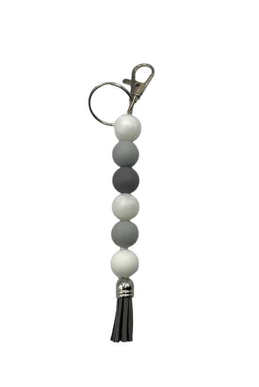 Pearl/Gray Silicone Beaded Straight Keychain