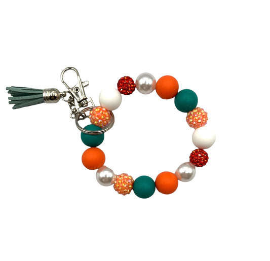 Orange Teal Beaded Wristlet