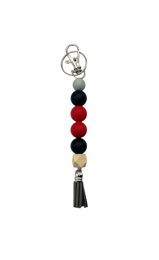 Black/Red Silicone Beaded Straight Keychain